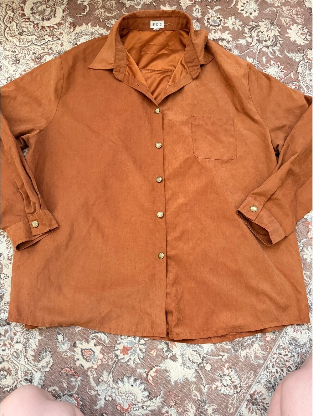 POL faux-suede button-down shirt